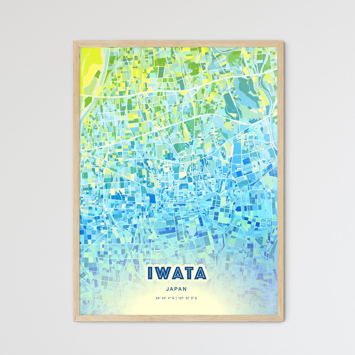 Colorful IWATA JAPAN Fine Art Map Cool Blue