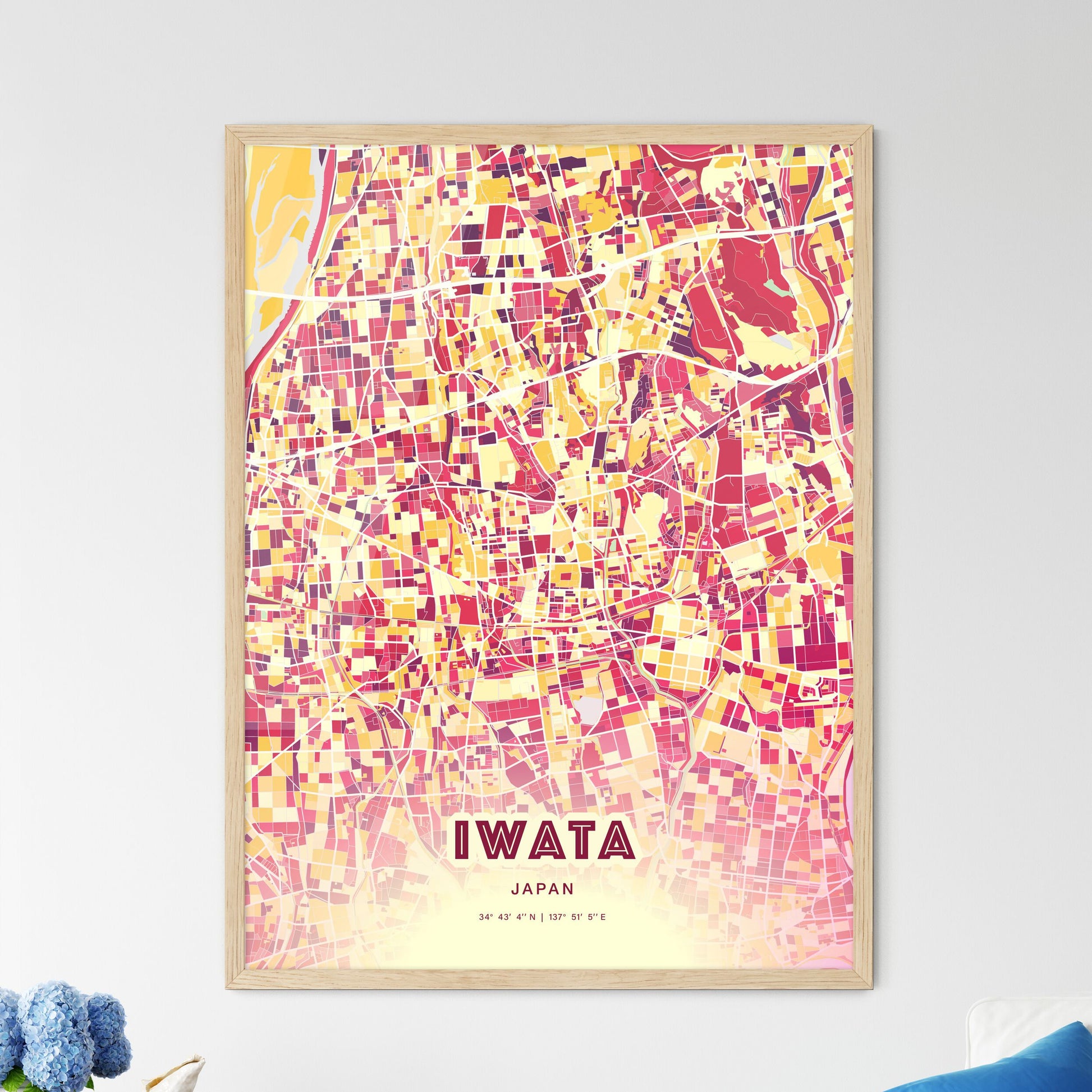 Colorful IWATA JAPAN Fine Art Map Hot Red