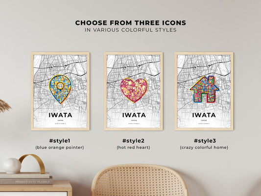 Iwata Japan maps with colorful icons