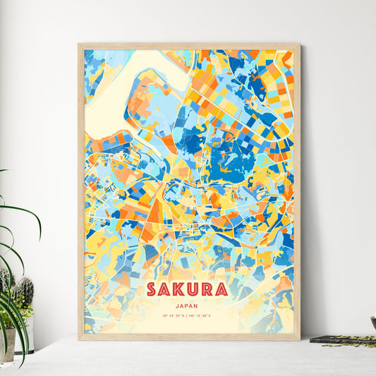 Colorful SAKURA JAPAN Fine Art Map Blue Orange