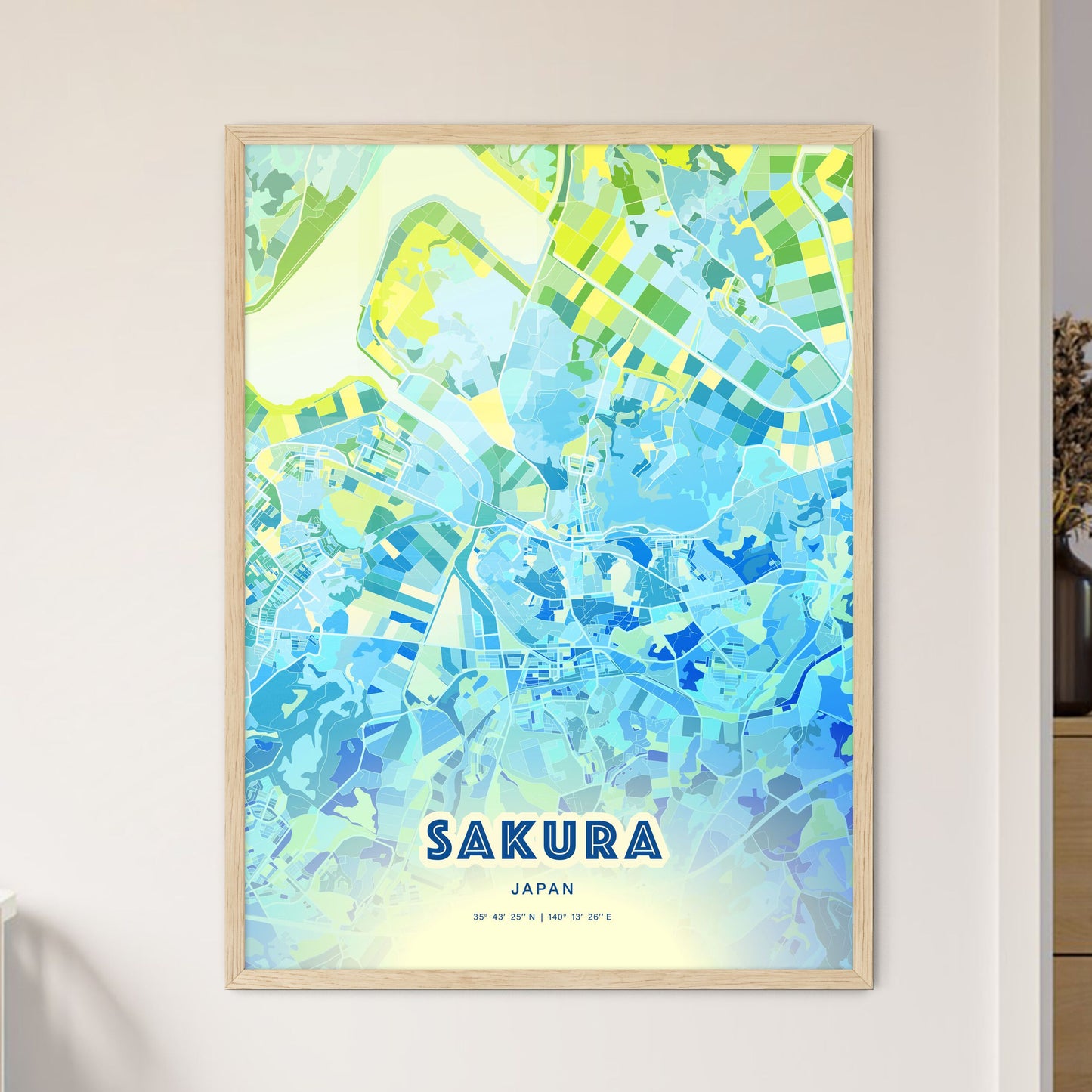Colorful SAKURA JAPAN Fine Art Map Cool Blue