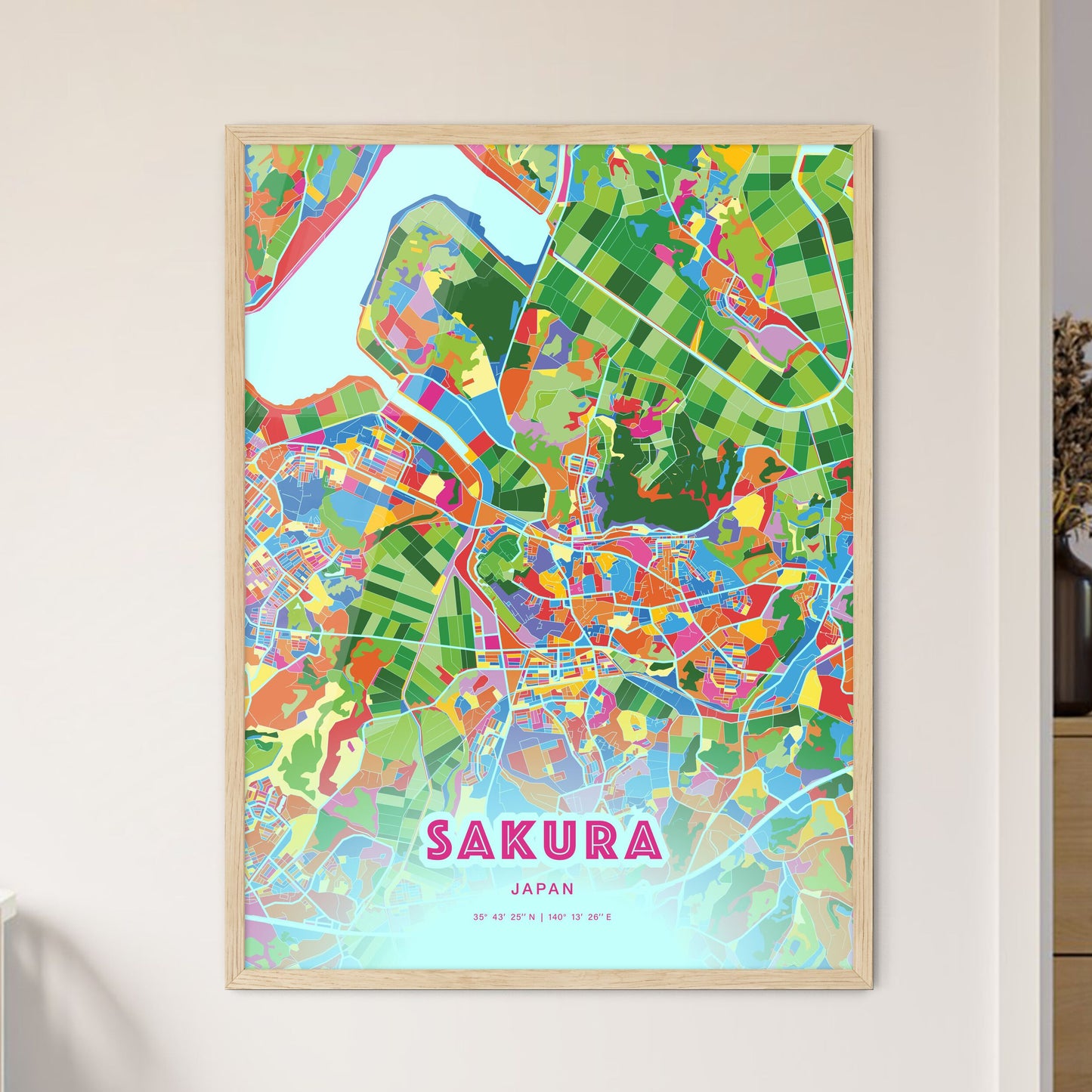 Colorful SAKURA JAPAN Fine Art Map Crazy Colors