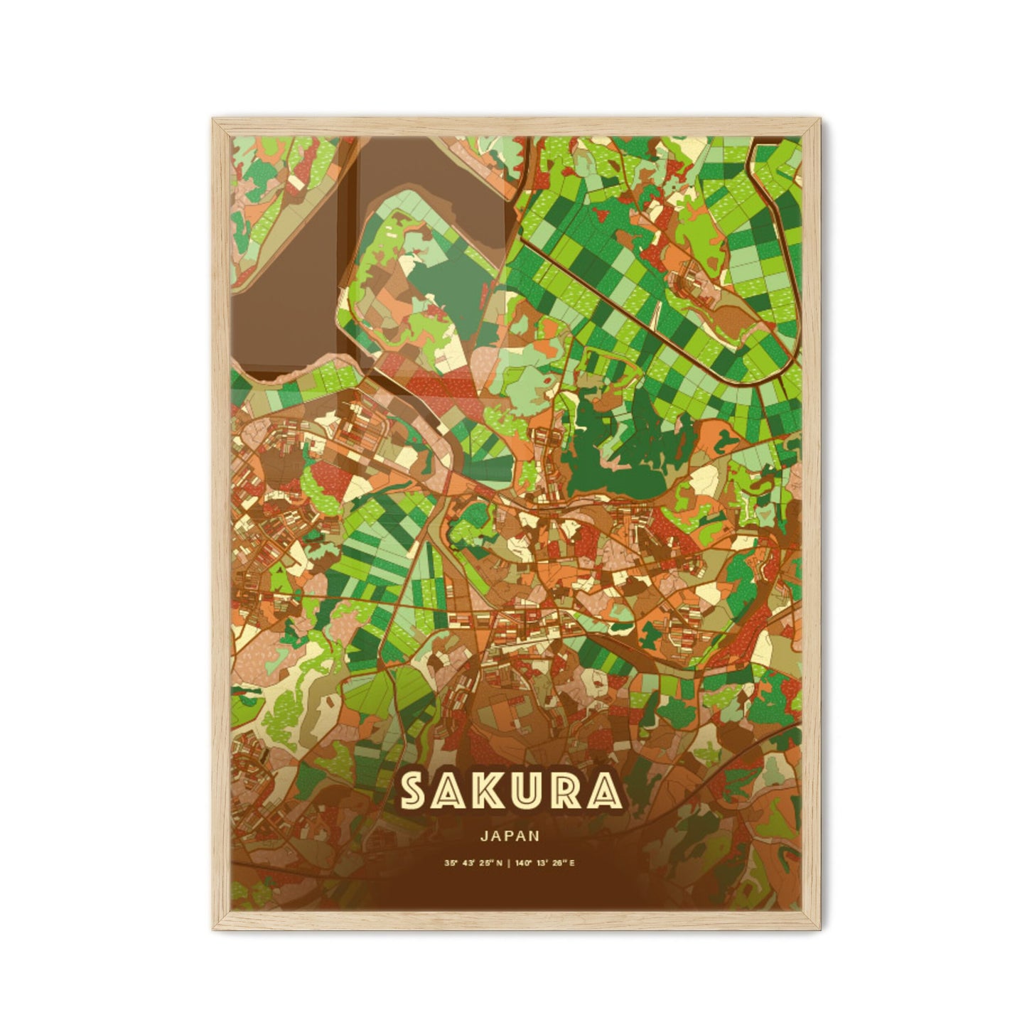 Colorful SAKURA JAPAN Fine Art Map Farmhouse