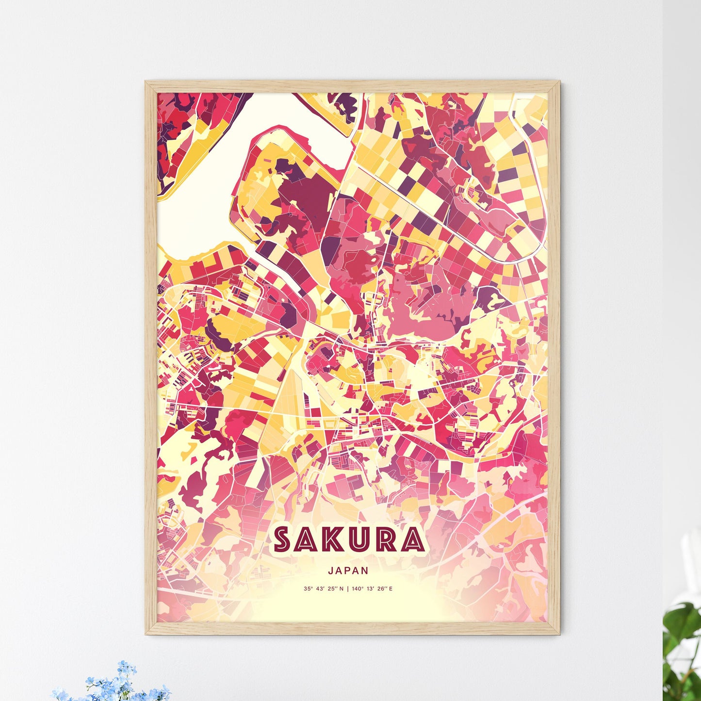 Colorful SAKURA JAPAN Fine Art Map Hot Red