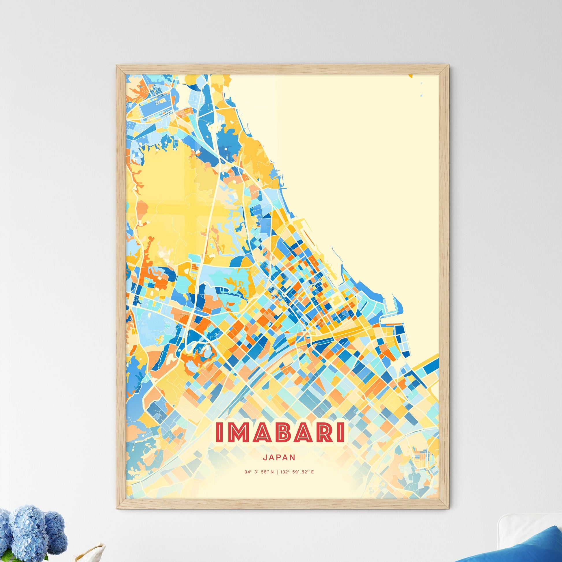 Colorful IMABARI JAPAN Fine Art Map Blue Orange