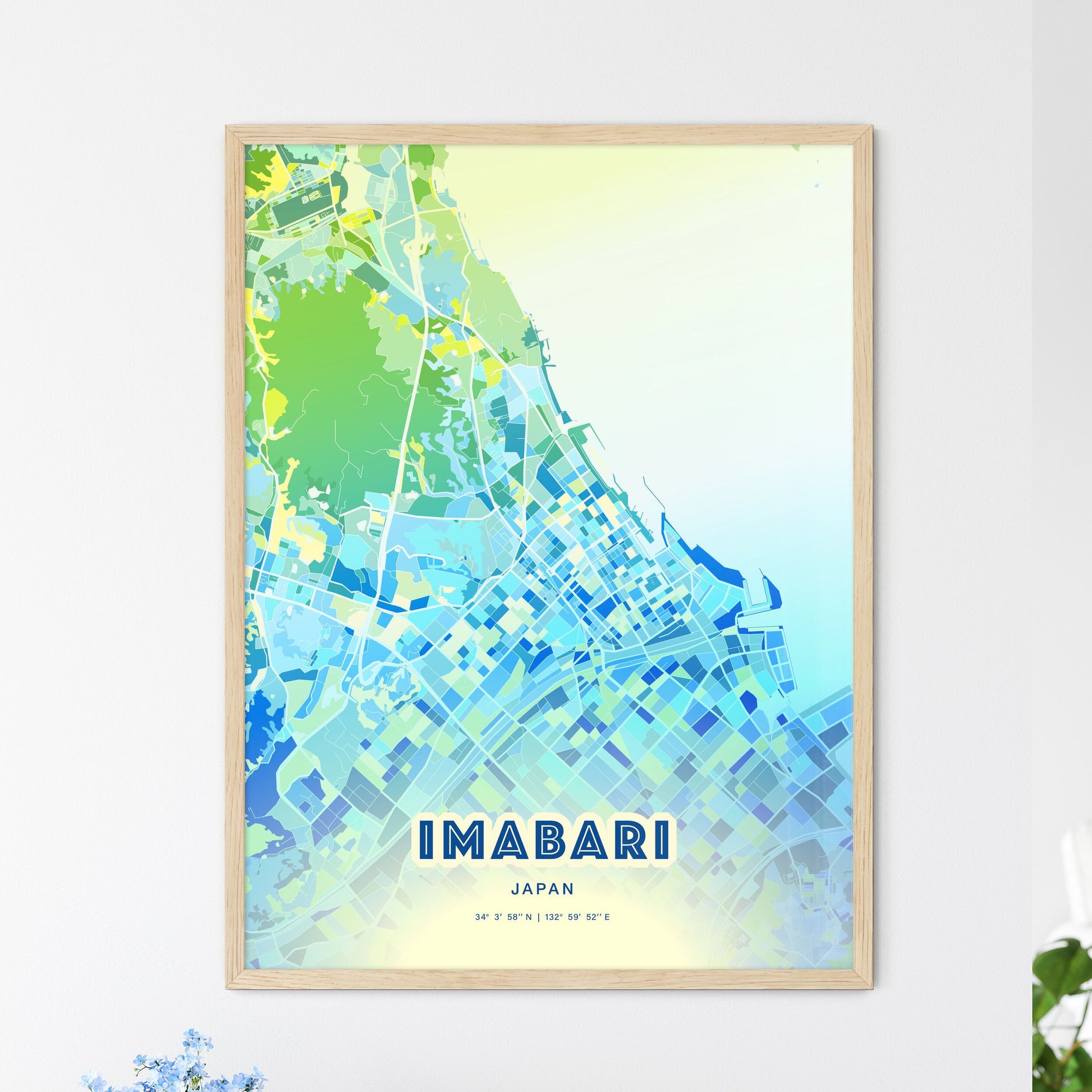 Colorful IMABARI JAPAN Fine Art Map Cool Blue