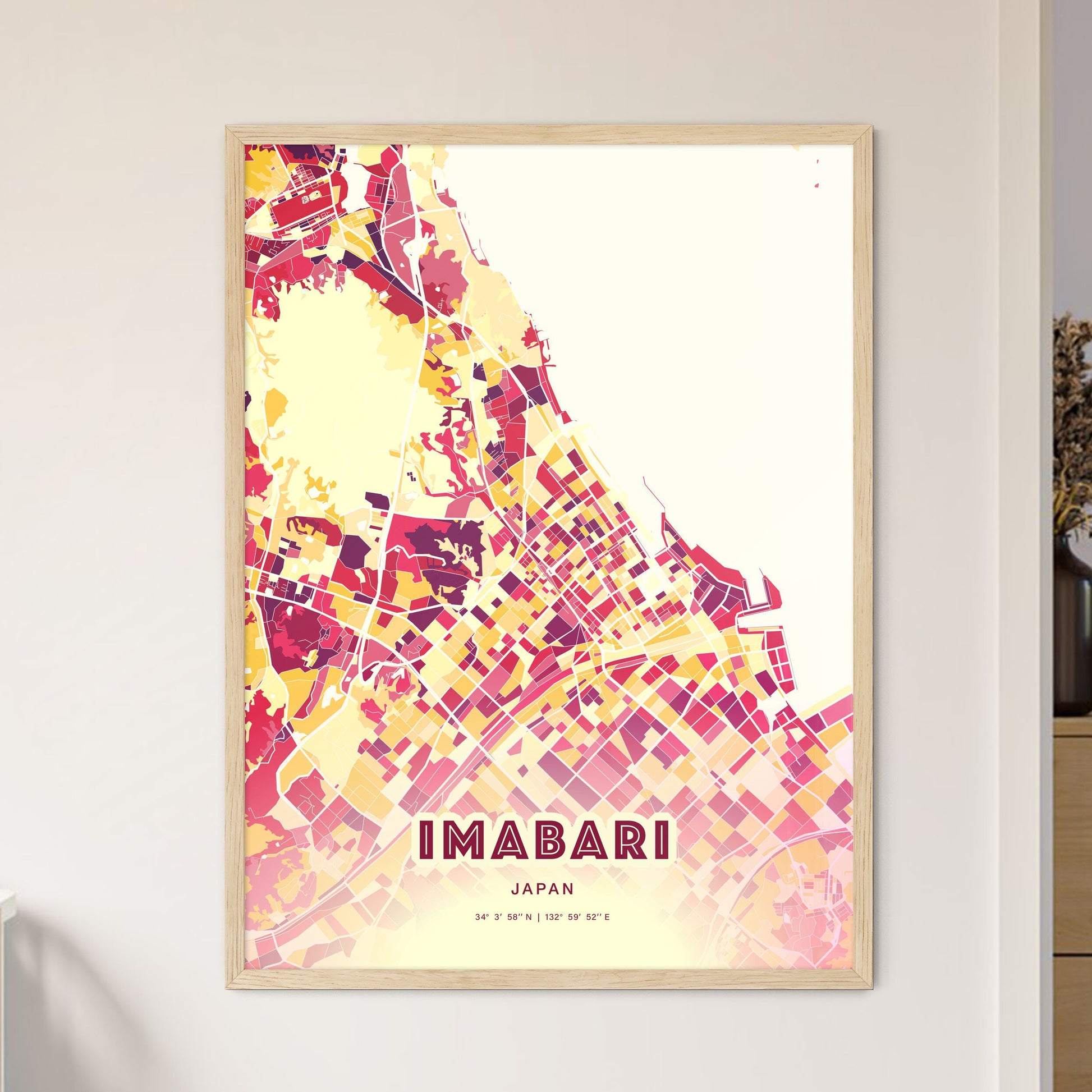 Colorful IMABARI JAPAN Fine Art Map Hot Red