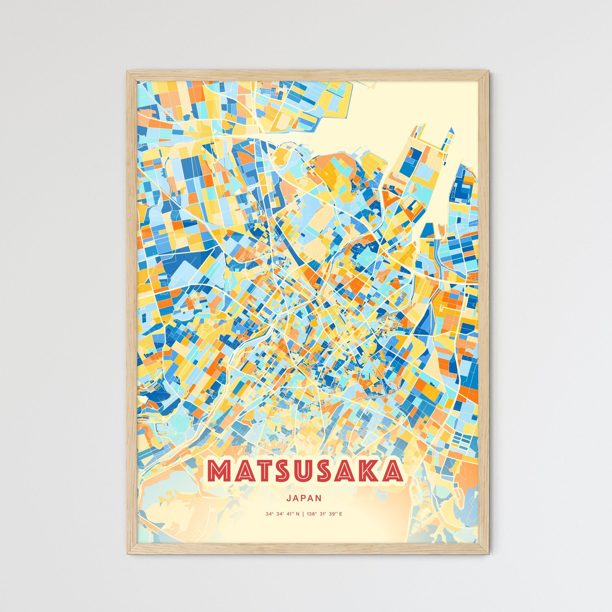 Colorful MATSUSAKA JAPAN Fine Art Map Blue Orange