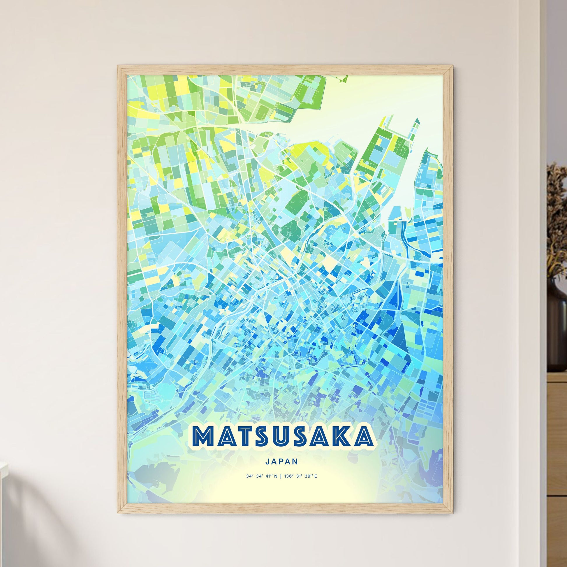 Colorful MATSUSAKA JAPAN Fine Art Map Cool Blue