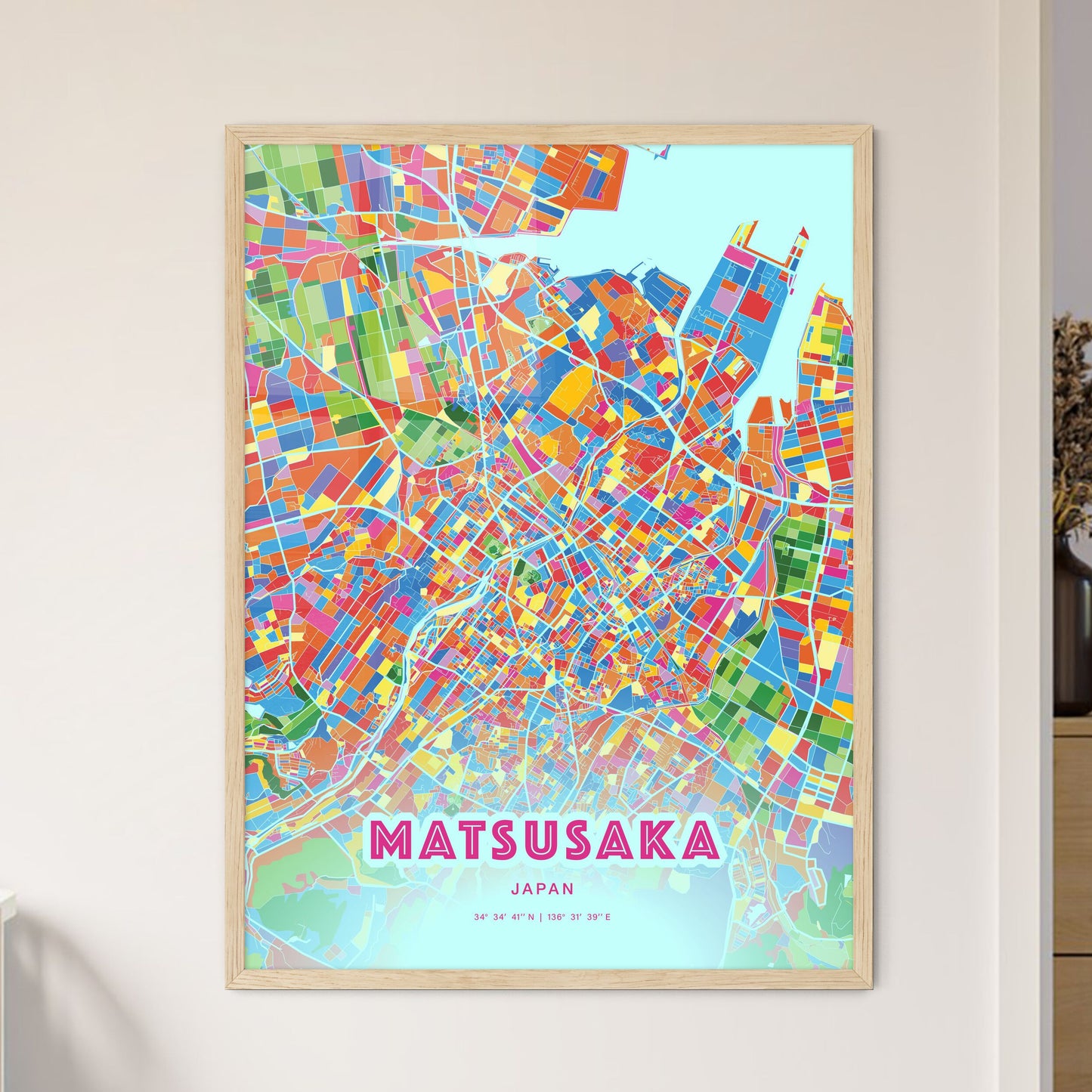 Colorful MATSUSAKA JAPAN Fine Art Map Crazy Colors