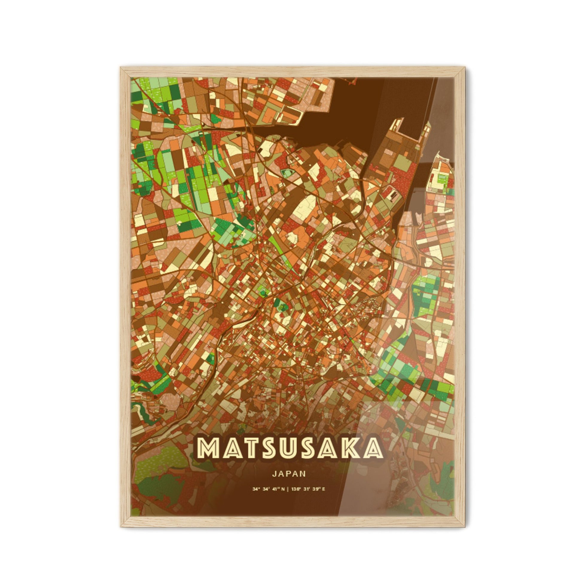 Colorful MATSUSAKA JAPAN Fine Art Map Farmhouse