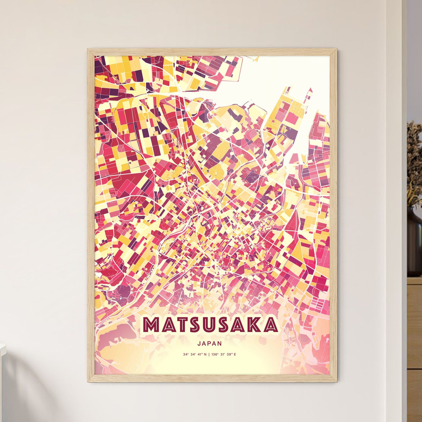 Colorful MATSUSAKA JAPAN Fine Art Map Hot Red