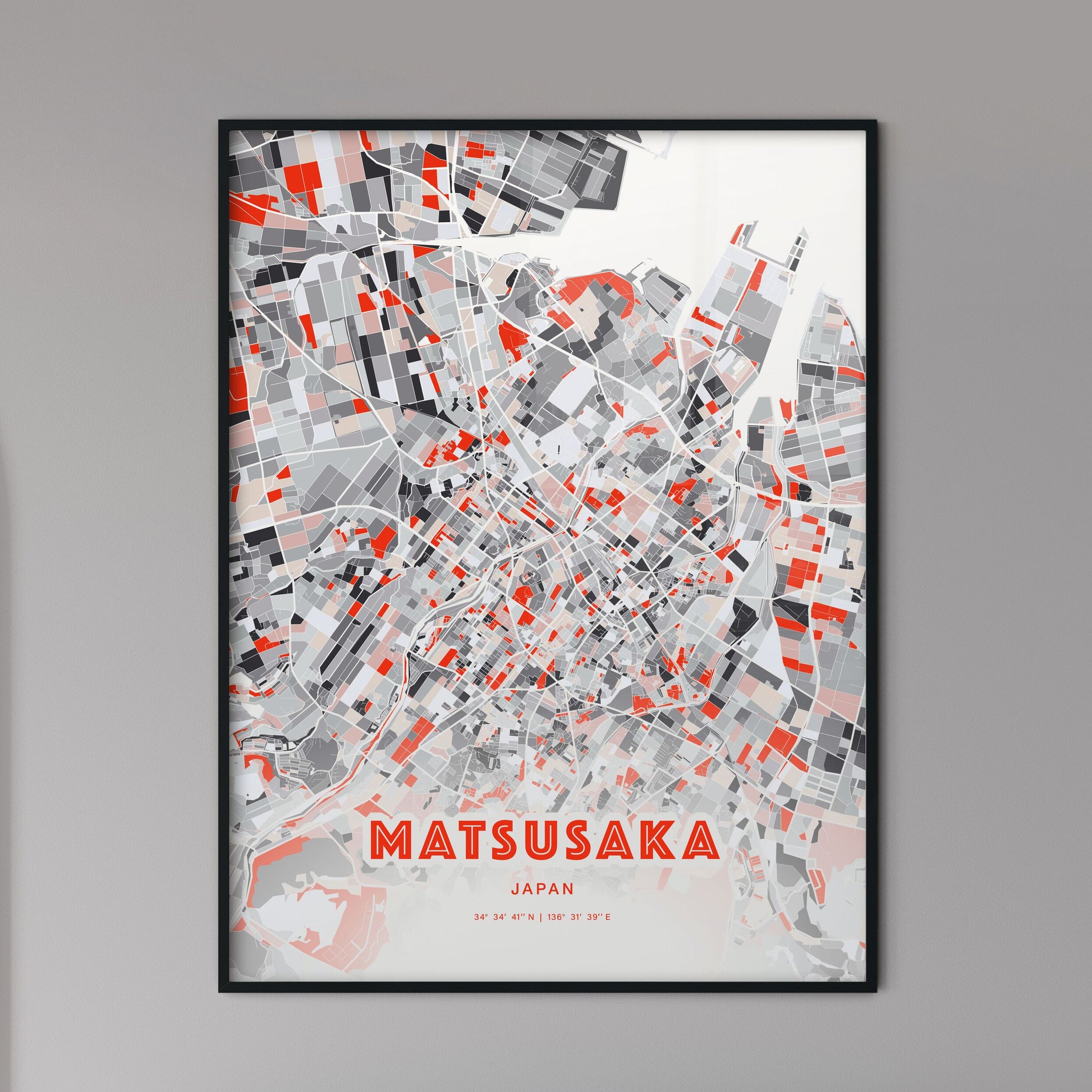 Colorful MATSUSAKA JAPAN Fine Art Map Modern