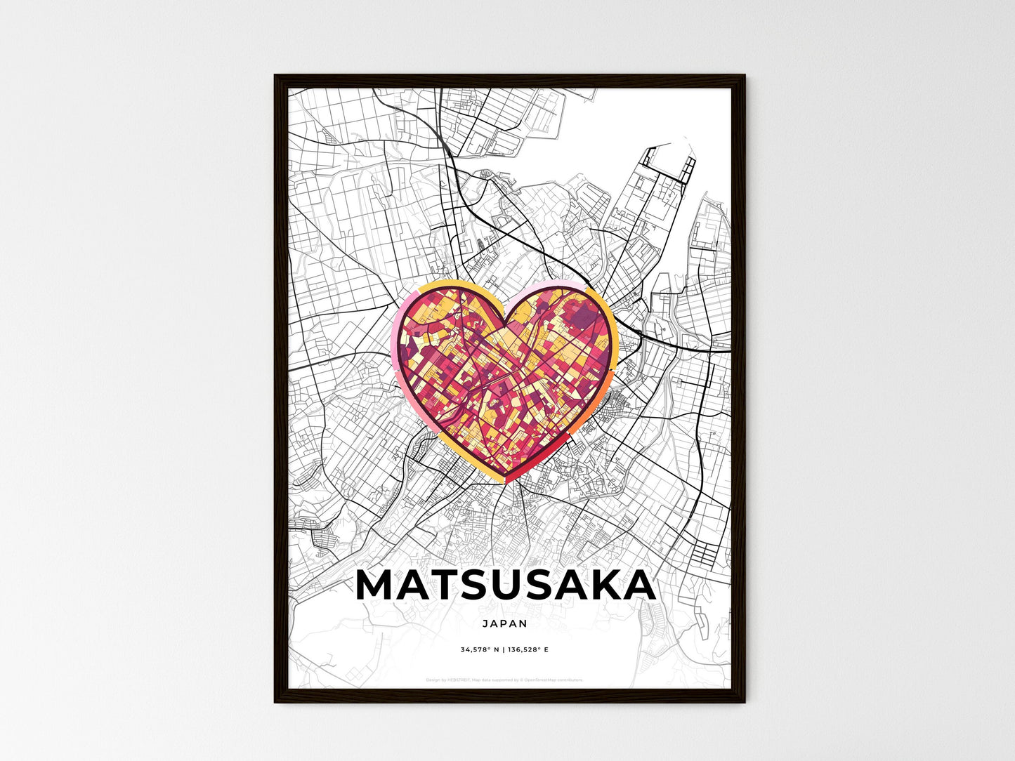 Matsusaka Japan wedding art map with heart icon
