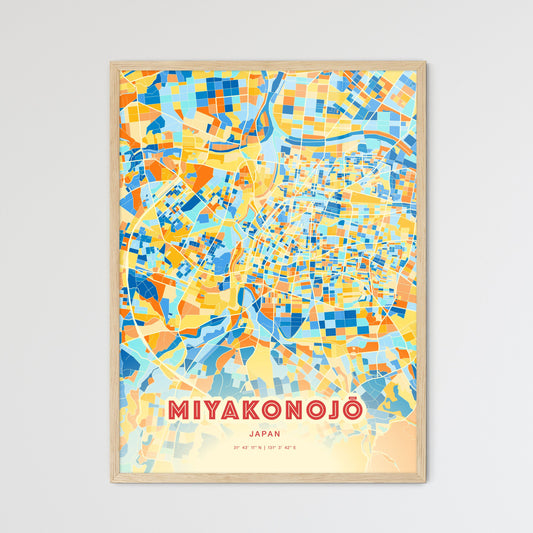 Colorful MIYAKONOJŌ JAPAN Fine Art Map Blue Orange