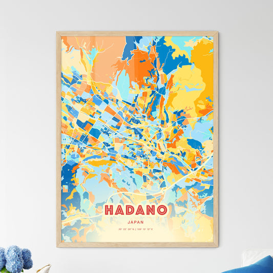 Colorful HADANO JAPAN Fine Art Map Blue Orange
