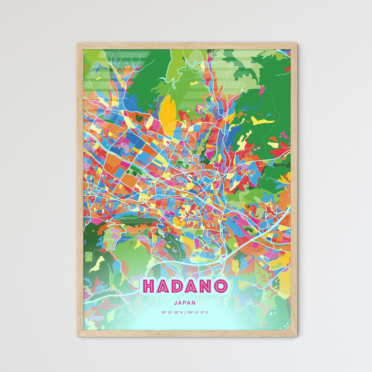 Colorful HADANO JAPAN Fine Art Map Crazy Colors