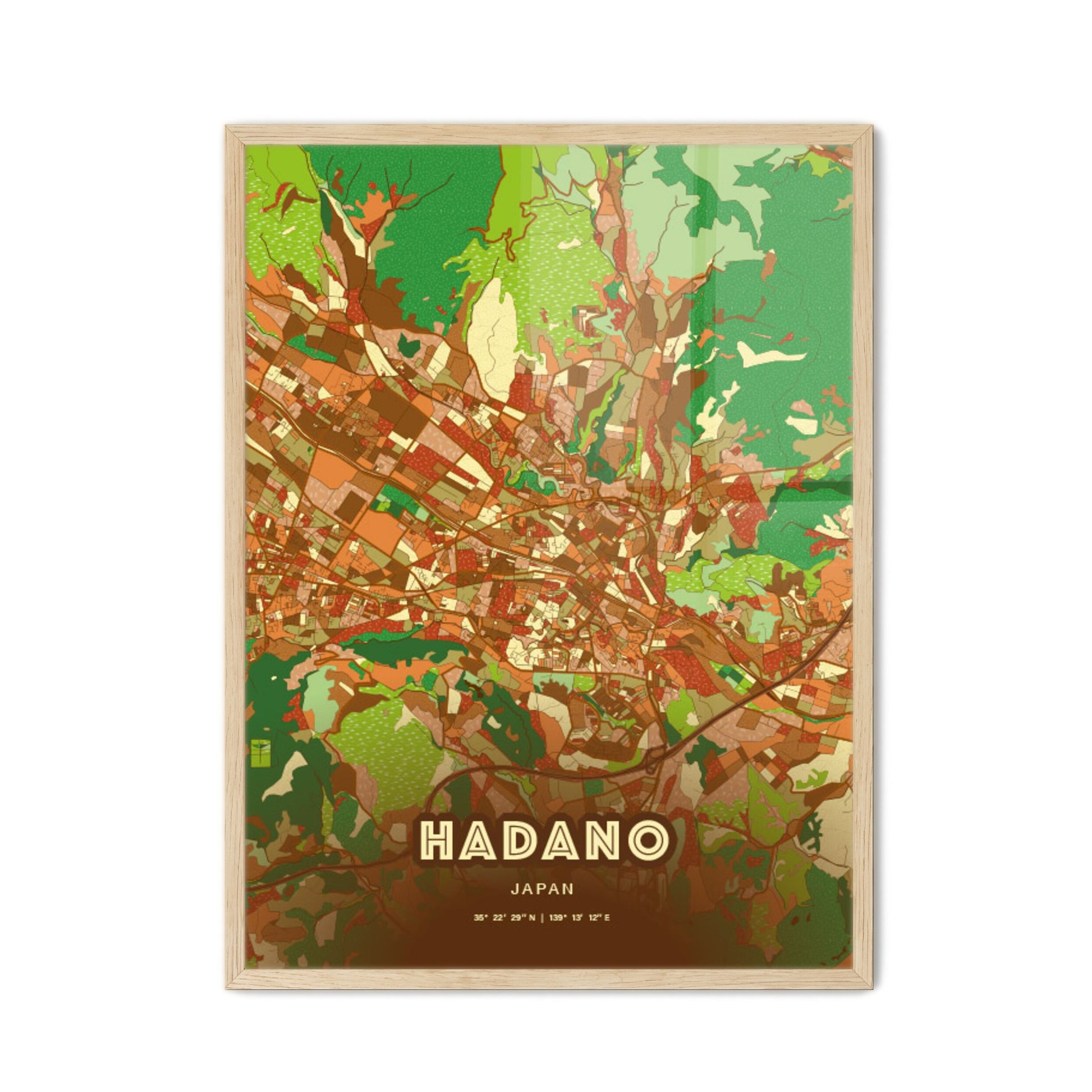 Colorful HADANO JAPAN Fine Art Map Farmhouse