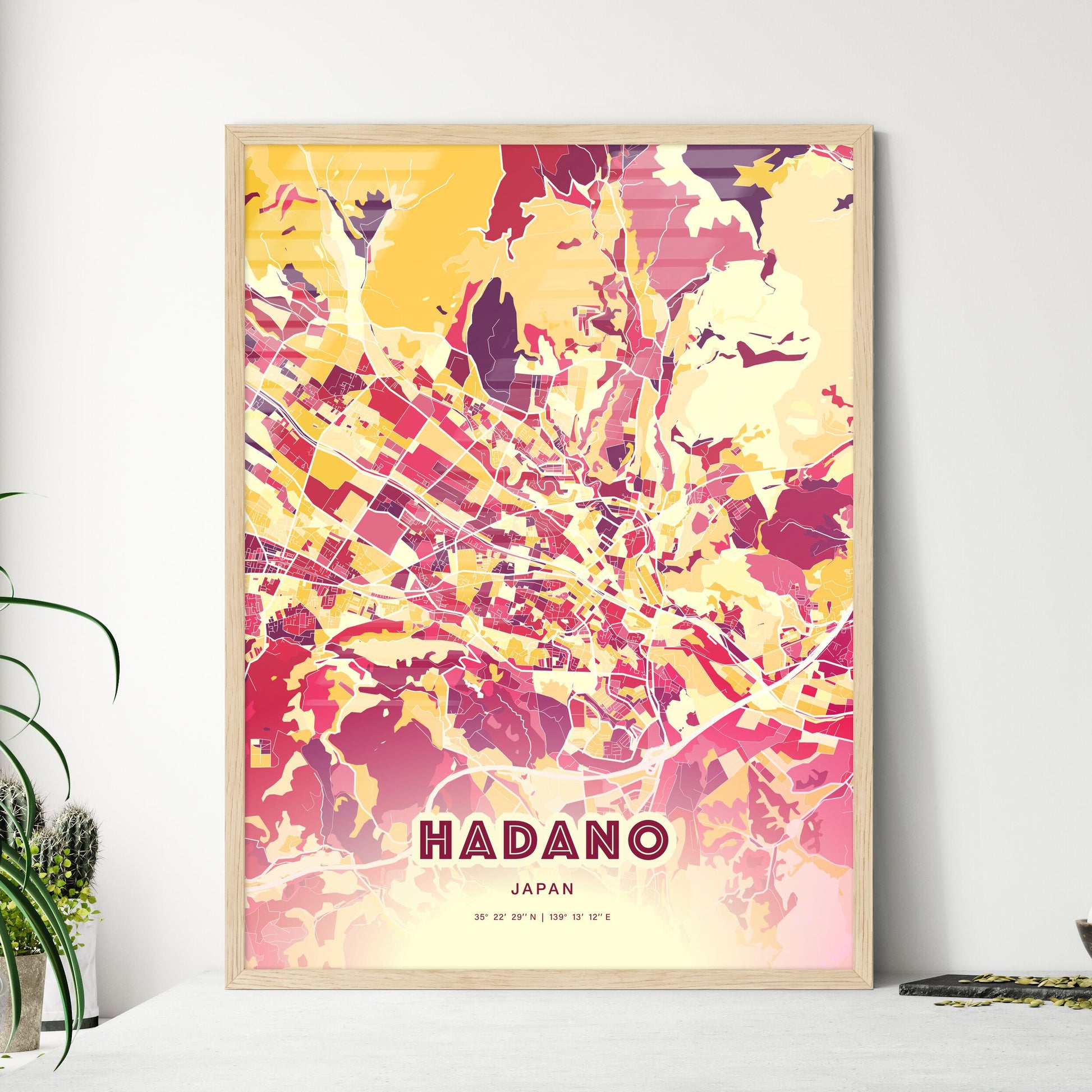 Colorful HADANO JAPAN Fine Art Map Hot Red