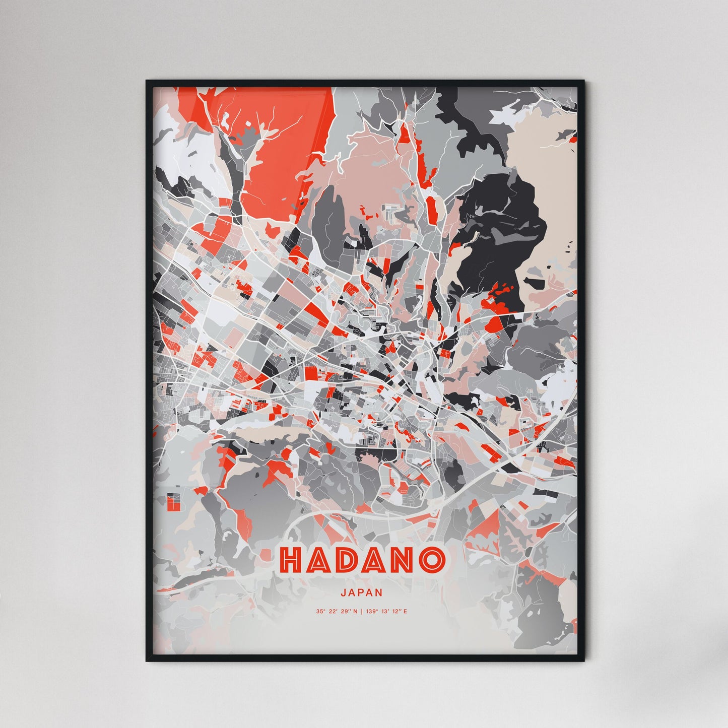 Colorful HADANO JAPAN Fine Art Map Modern