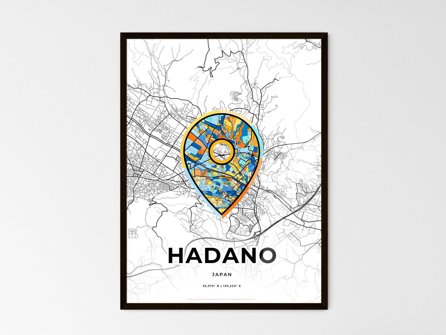 Hadano Japan wedding art map with pointer icon