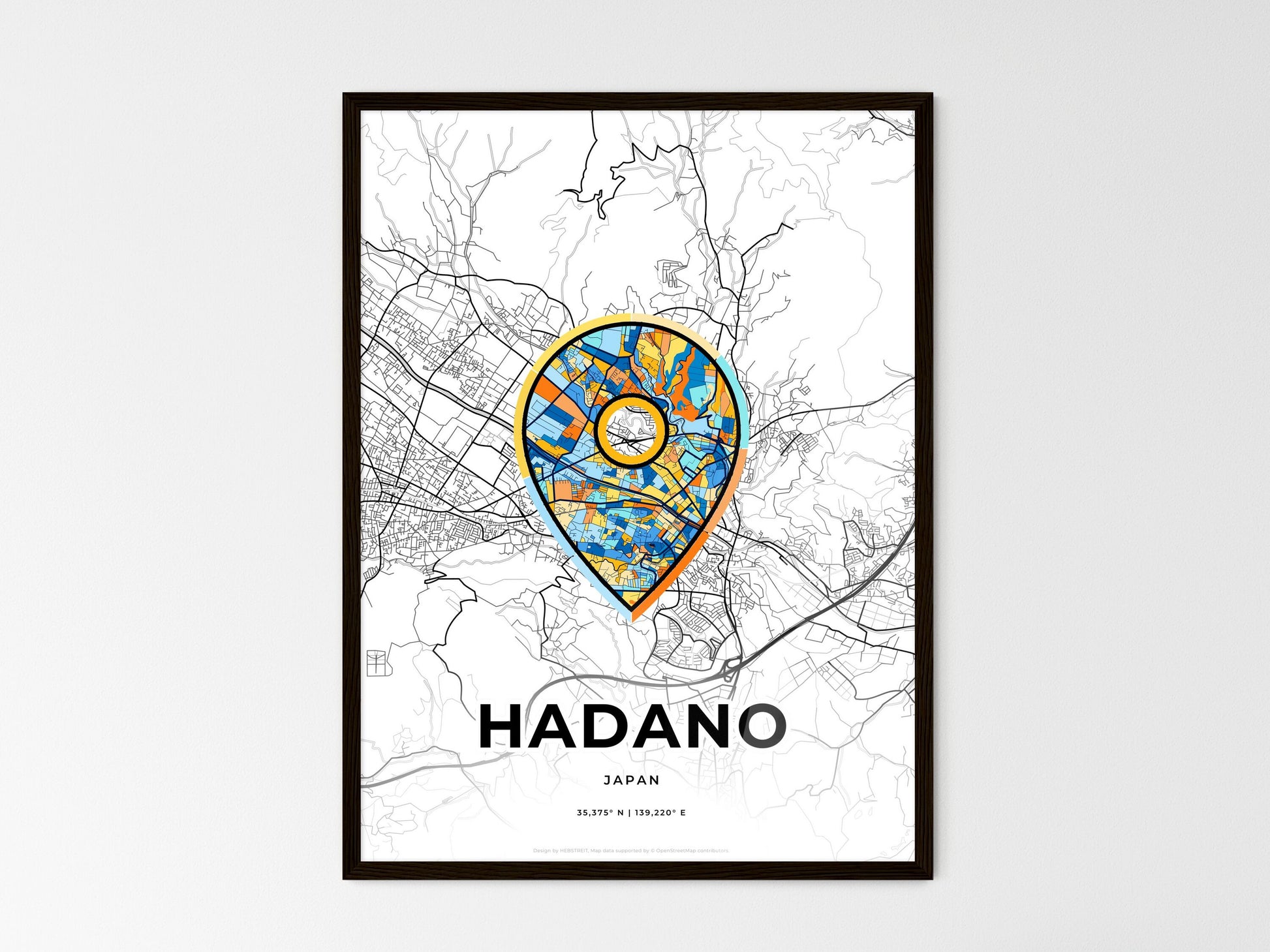 Hadano Japan wedding art map with pointer icon