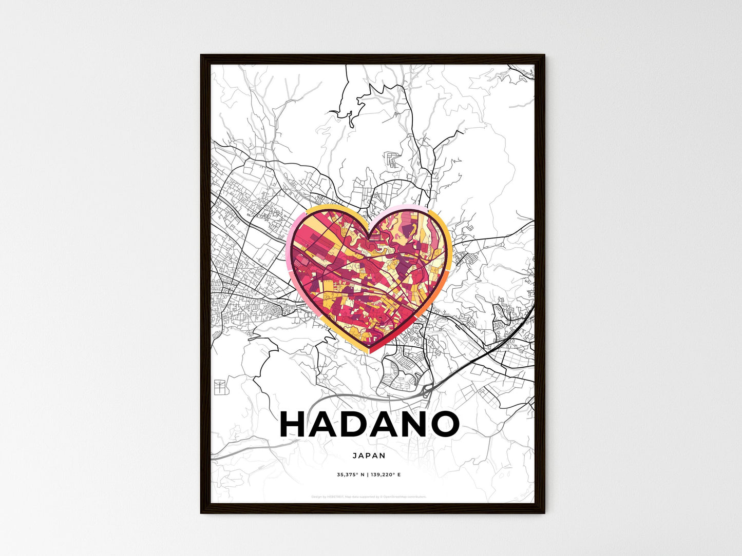 Hadano Japan wedding art map with heart icon
