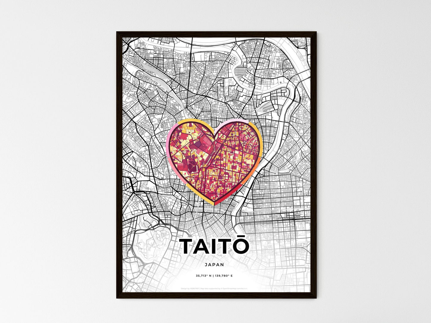 Taitō Japan wedding art map with heart icon