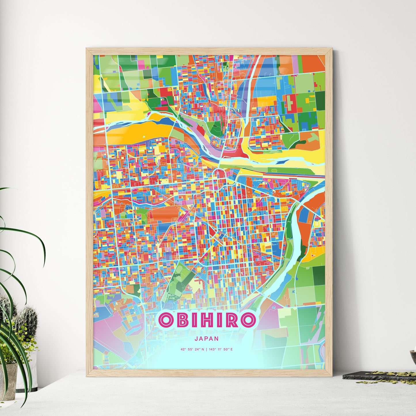 Colorful OBIHIRO JAPAN Fine Art Map Crazy Colors