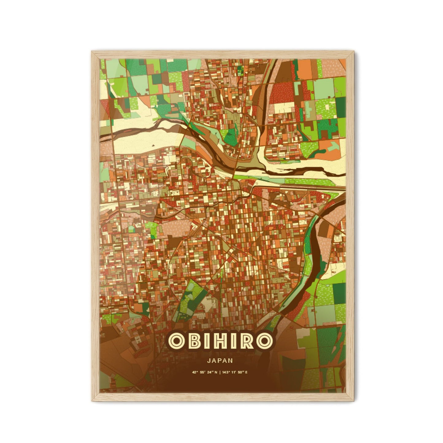 Colorful OBIHIRO JAPAN Fine Art Map Farmhouse