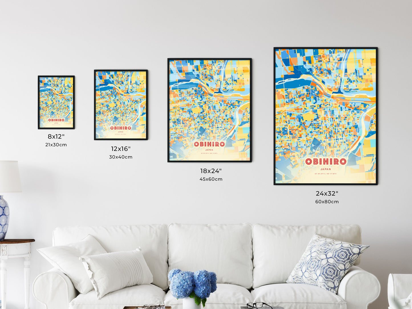 Colorful OBIHIRO JAPAN Fine Art Map Blue Orange