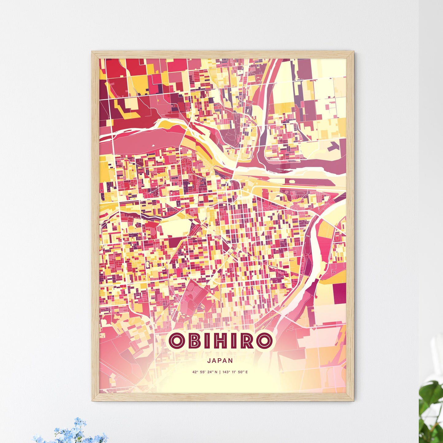 Colorful OBIHIRO JAPAN Fine Art Map Hot Red