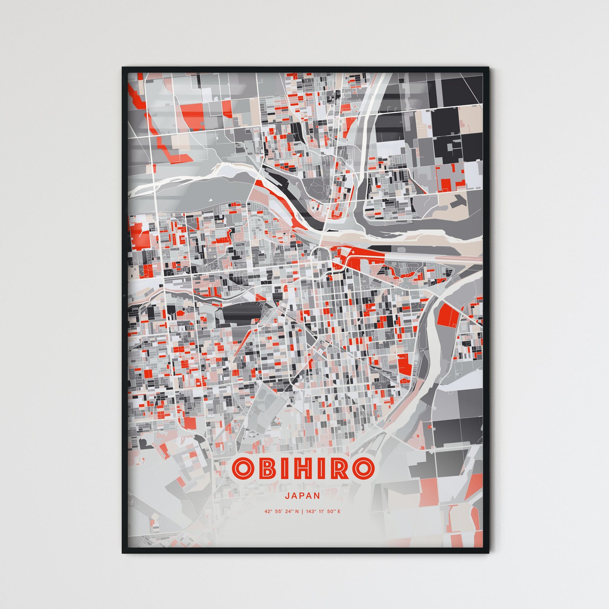 Colorful OBIHIRO JAPAN Fine Art Map Modern