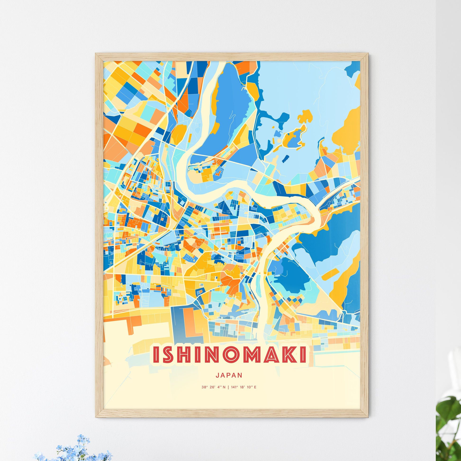 Colorful ISHINOMAKI JAPAN Fine Art Map Blue Orange