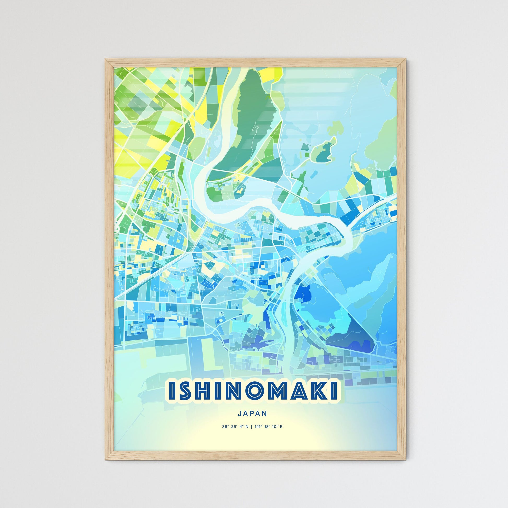 Colorful ISHINOMAKI JAPAN Fine Art Map Cool Blue