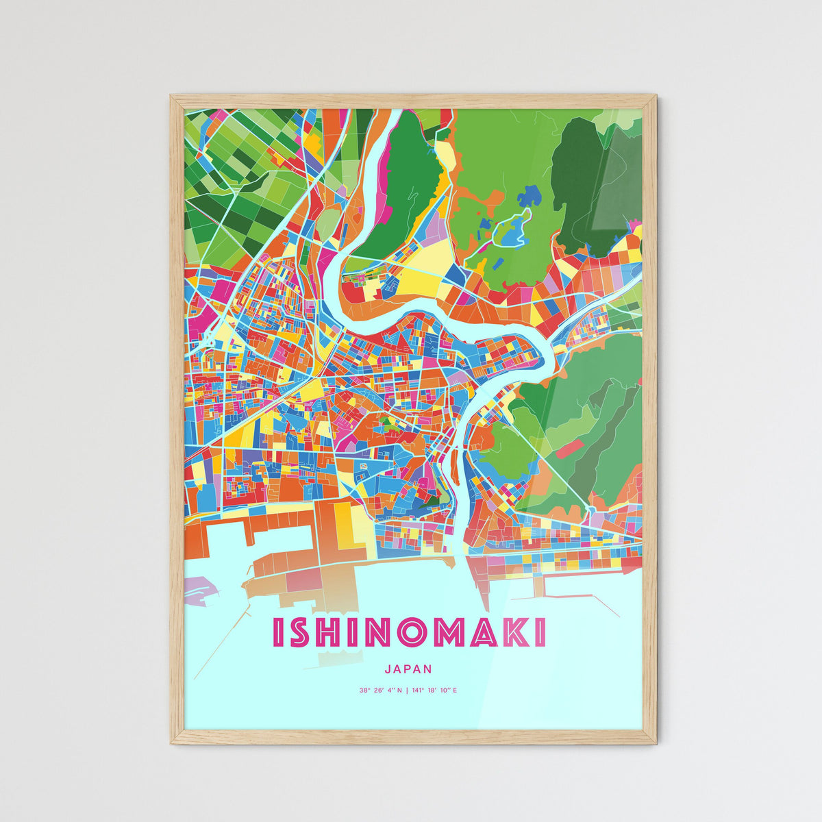 Colorful ISHINOMAKI JAPAN Fine Art Map Crazy Colors