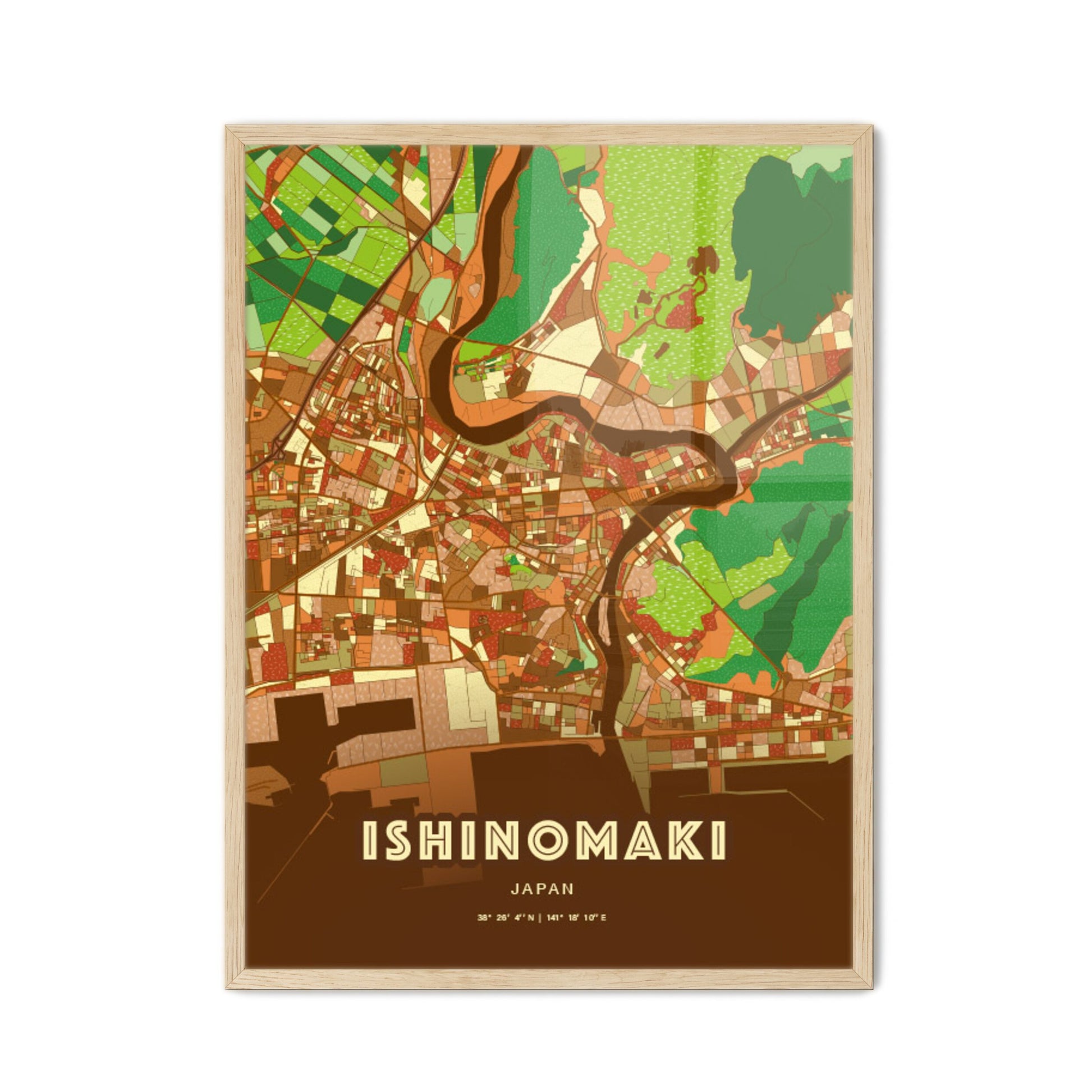 Colorful ISHINOMAKI JAPAN Fine Art Map Farmhouse