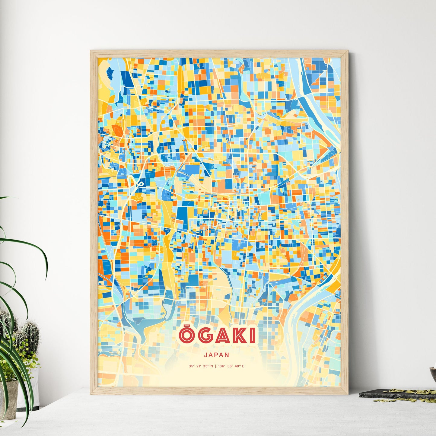 Colorful ŌGAKI JAPAN Fine Art Map Blue Orange