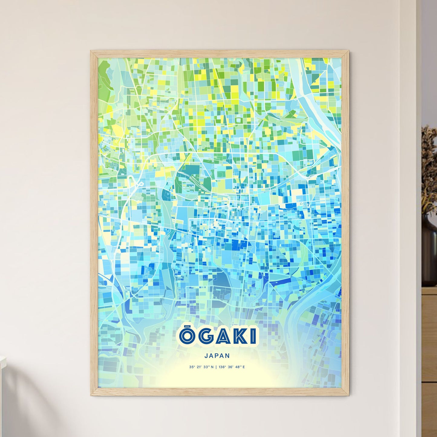 Colorful ŌGAKI JAPAN Fine Art Map Cool Blue