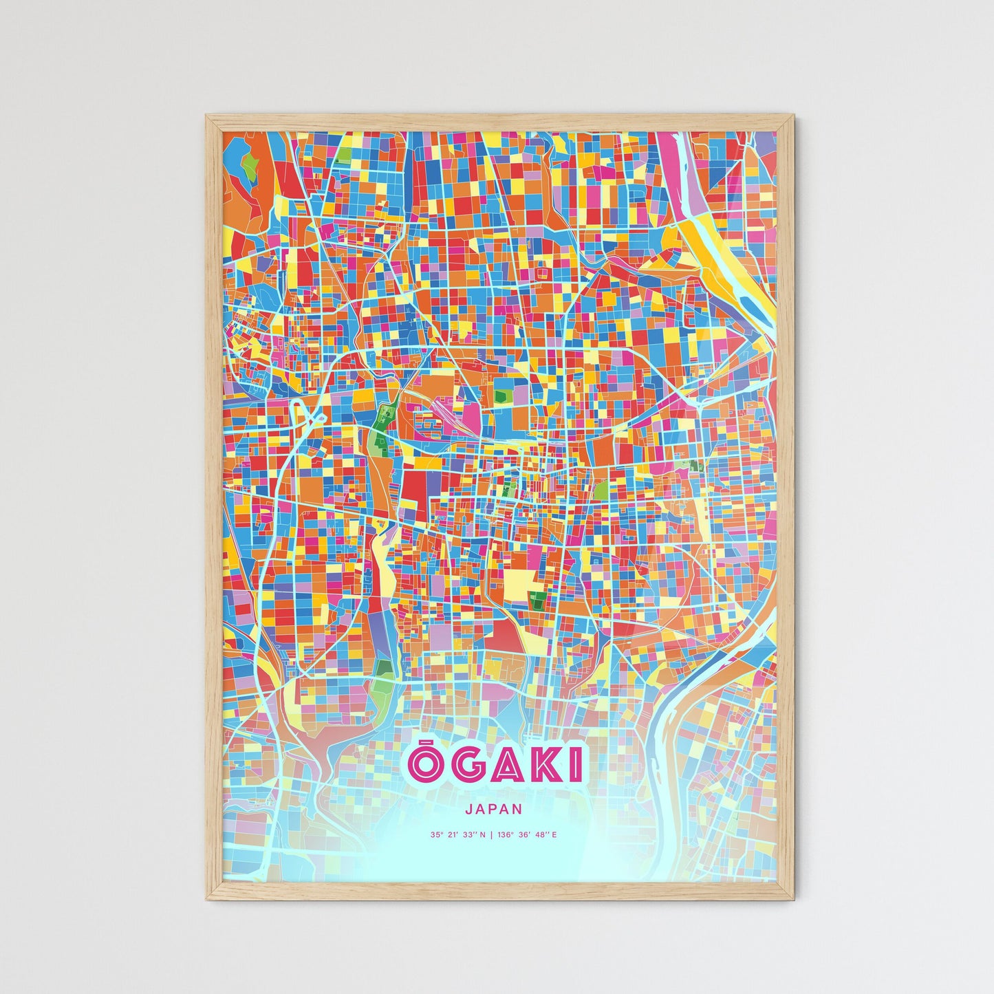 Colorful ŌGAKI JAPAN Fine Art Map Crazy Colors