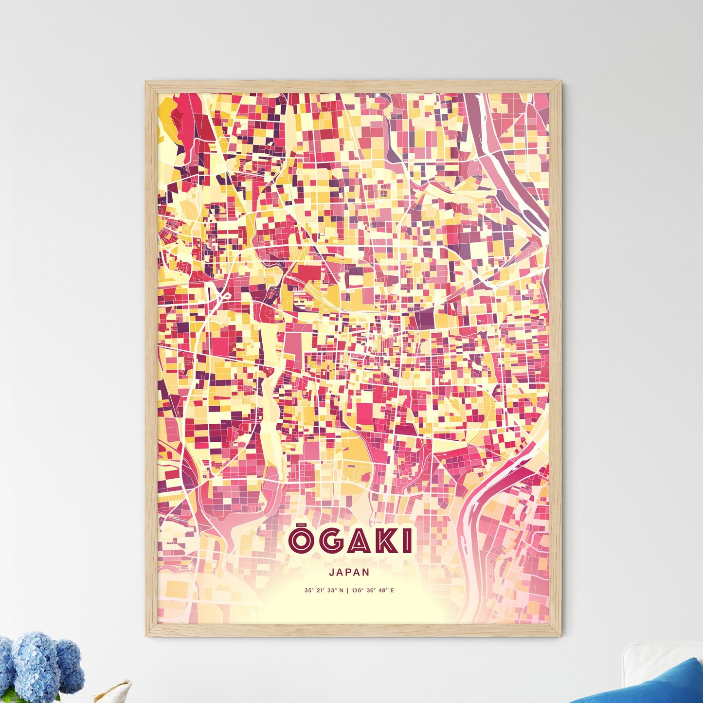 Colorful ŌGAKI JAPAN Fine Art Map Hot Red