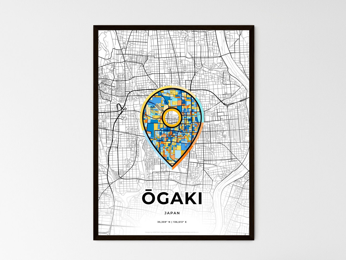 Ōgaki Japan wedding art map with pointer icon