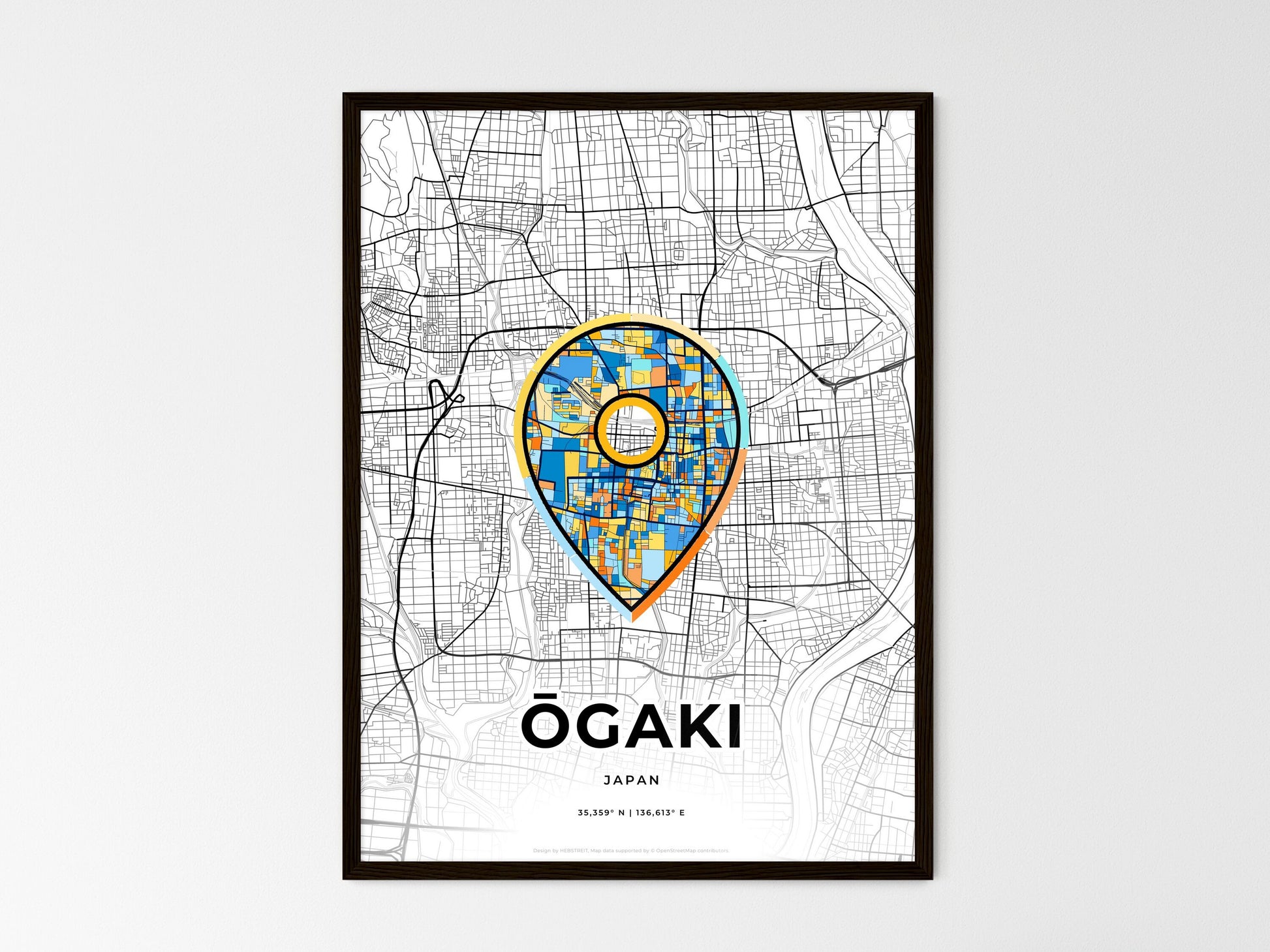 Ōgaki Japan wedding art map with pointer icon