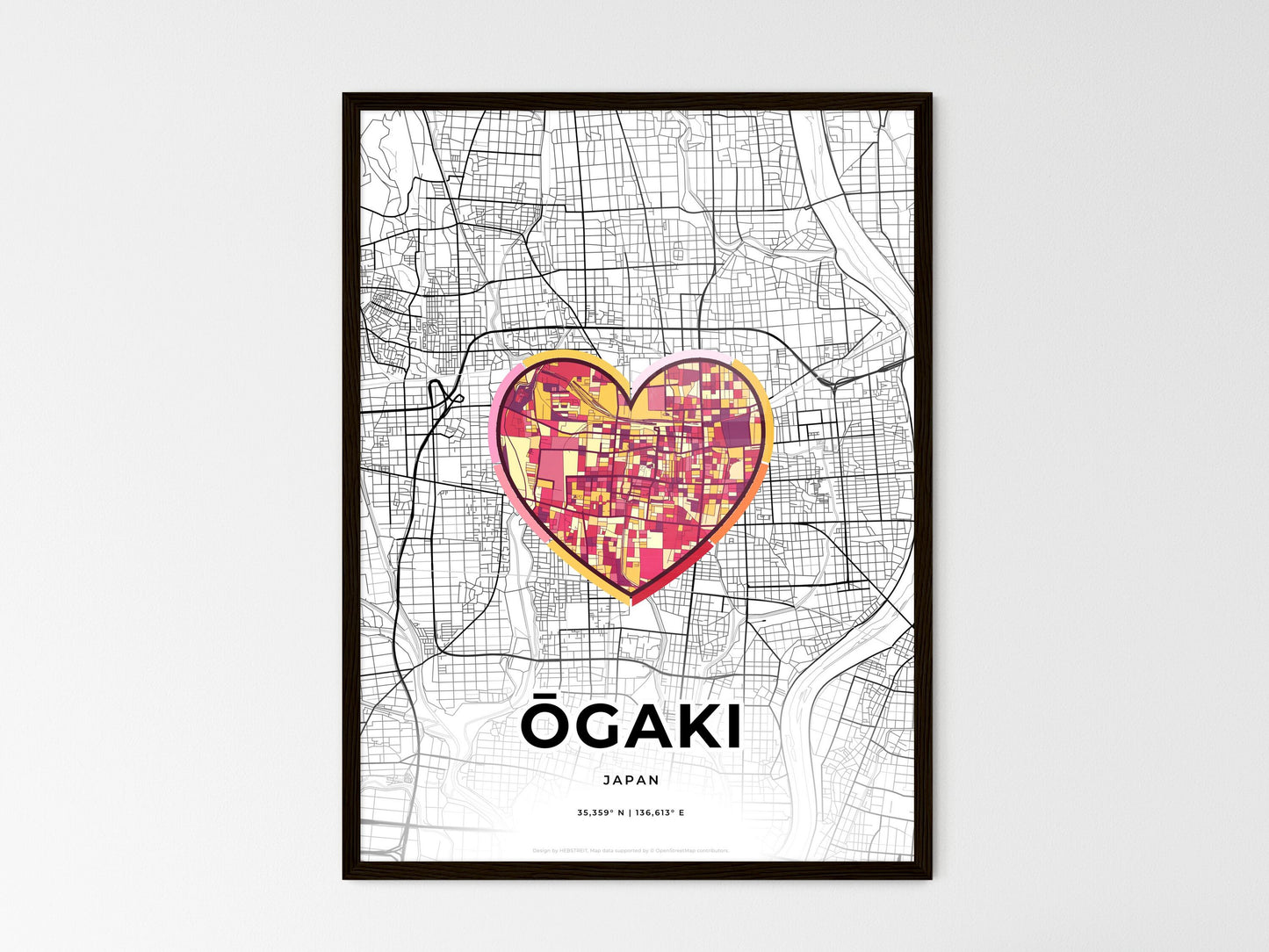 Ōgaki Japan wedding art map with heart icon