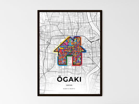 Ōgaki Japan wedding art map with home icon