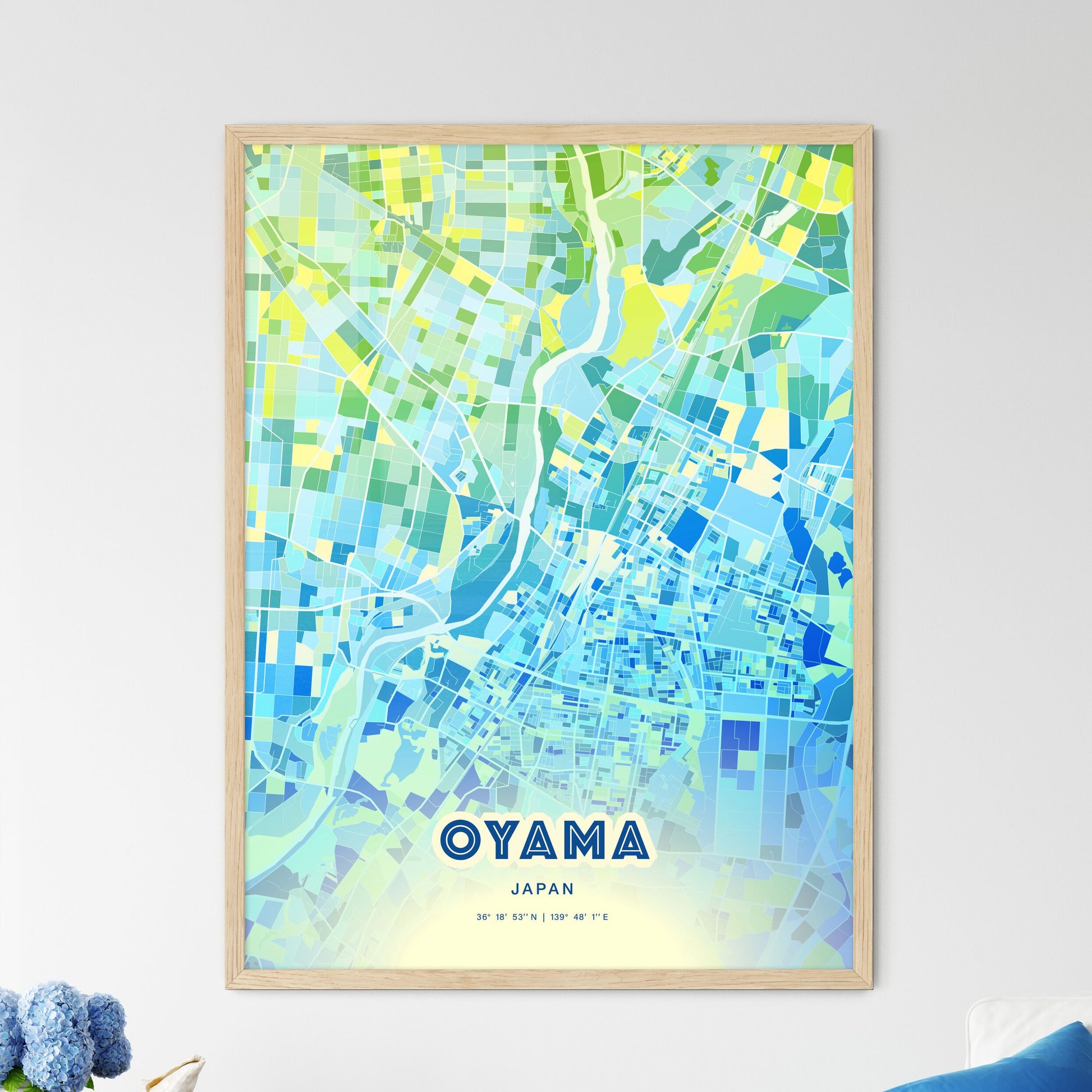 Colorful OYAMA JAPAN Fine Art Map Cool Blue