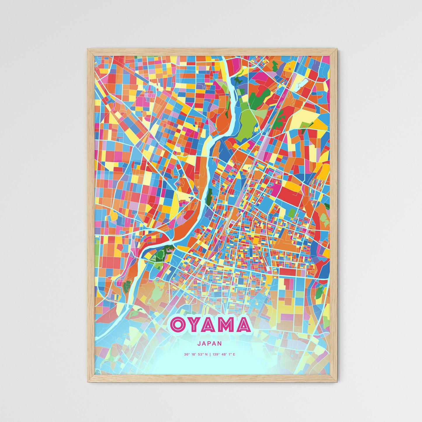 Colorful OYAMA JAPAN Fine Art Map Crazy Colors