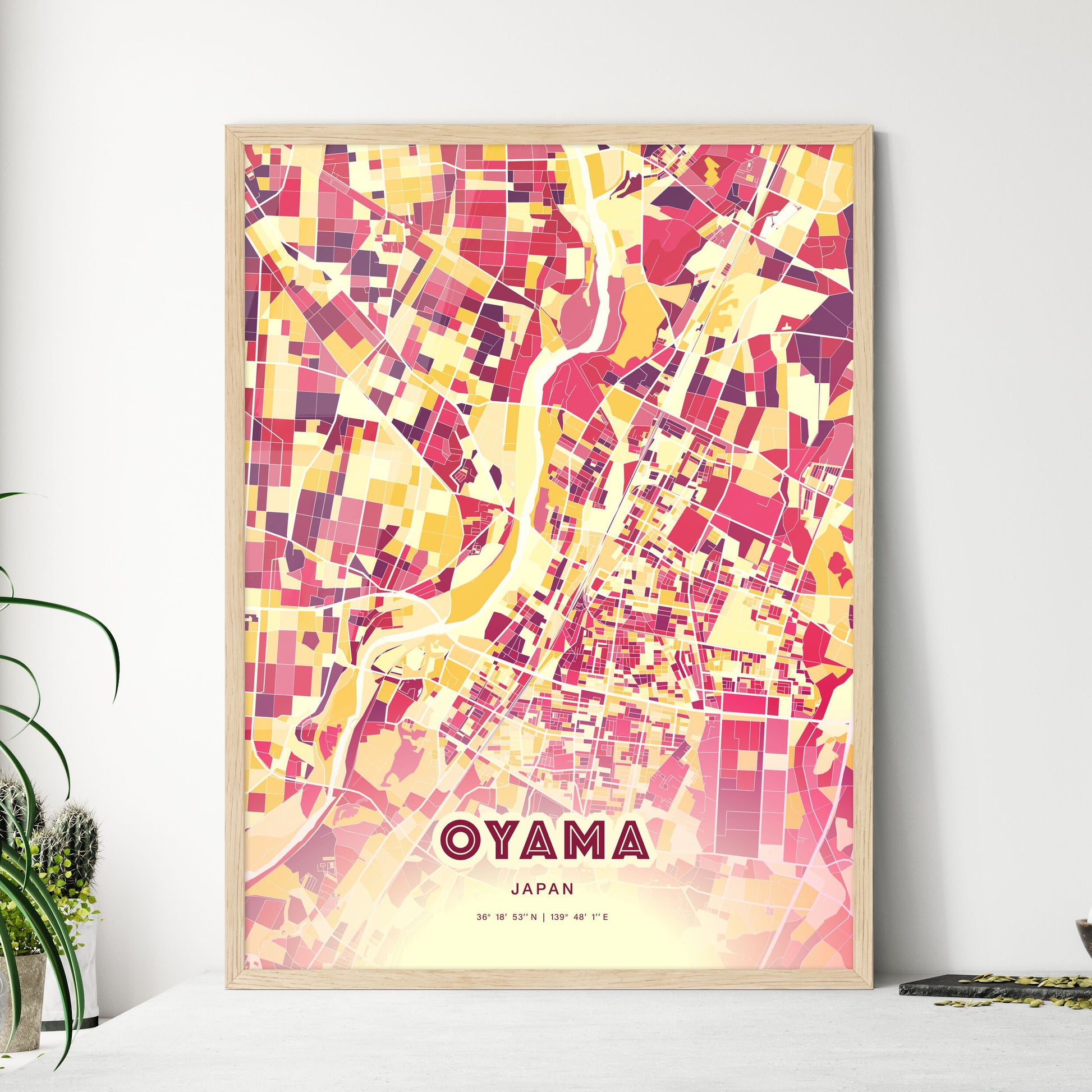 Colorful OYAMA JAPAN Fine Art Map Hot Red