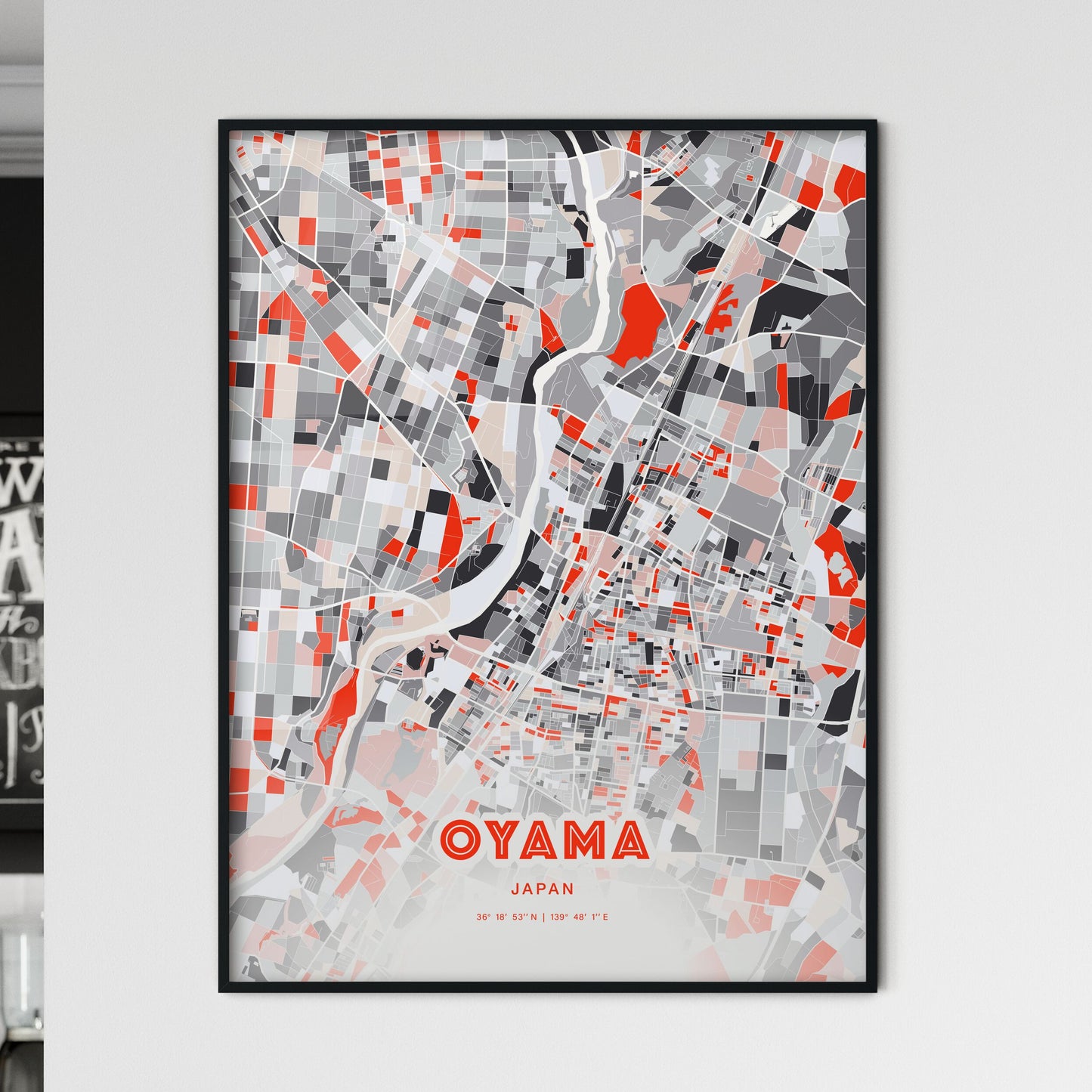 Colorful OYAMA JAPAN Fine Art Map Modern