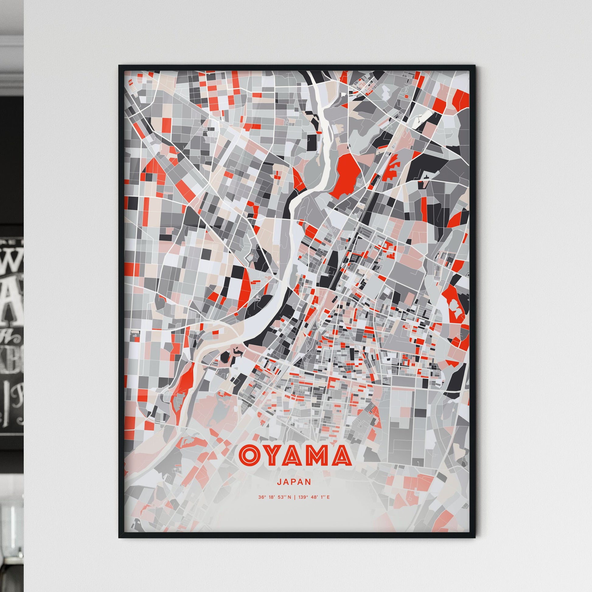 Colorful OYAMA JAPAN Fine Art Map Modern